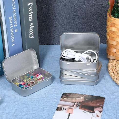 4 Pack Silver Metal Rectangular Empty Hinged Tins Box Containers, Empty Craft Containers Mini Portable Small Storage Container Kit with Lid for DIY Use, Home Storage in Saudi Arabia