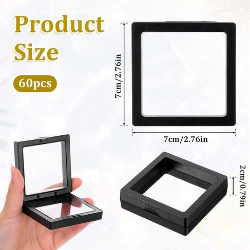 60 Pcs 3D Floating Display Case, Coin Display Case Black, 2.8 x 2.8 x 0.8 Inch Coin Frame Display-Holder Stands 3D Floating Jewelry Frame for Jewelry Shells Specimen Pins in Saudi Arabia