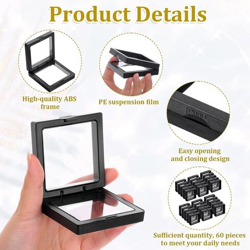 60 Pcs 3D Floating Display Case, Coin Display Case Black, 2.8 x 2.8 x 0.8 Inch Coin Frame Display-Holder Stands 3D Floating Jewelry Frame for Jewelry Shells Specimen Pins in Saudi Arabia