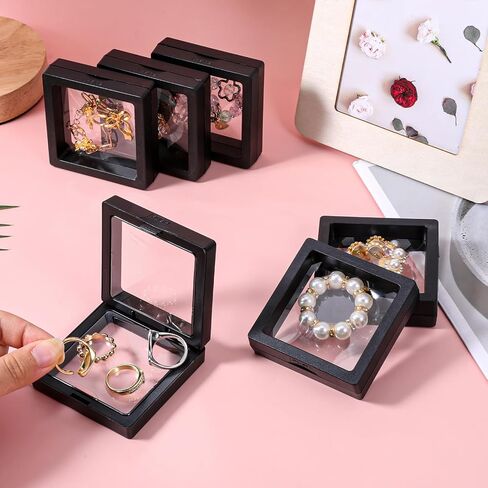 60 Pcs 3D Floating Display Case, Coin Display Case Black, 2.8 x 2.8 x 0.8 Inch Coin Frame Display-Holder Stands 3D Floating Jewelry Frame for Jewelry Shells Specimen Pins in Saudi Arabia