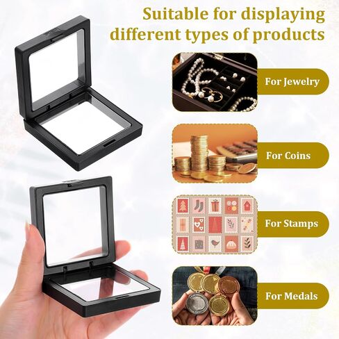 60 Pcs 3D Floating Display Case, Coin Display Case Black, 2.8 x 2.8 x 0.8 Inch Coin Frame Display-Holder Stands 3D Floating Jewelry Frame for Jewelry Shells Specimen Pins in Saudi Arabia