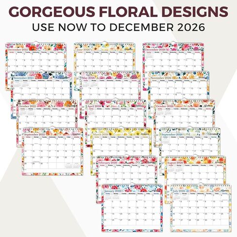 Cranbury Wall Calendar 2025-2026 8.5x11", Use Now to Dec 2026, Beautiful Floral Designs, Thick Paper, Large Daily Squares, Sturdy Spiral Binding, Use on Wall Lay or Flat as Monthly Desk Calendar in Kuwait