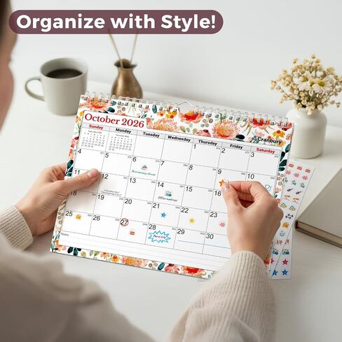 Cranbury Wall Calendar 2025-2026 8.5x11", Use Now to Dec 2026, Beautiful Floral Designs, Thick Paper, Large Daily Squares, Sturdy Spiral Binding, Use on Wall Lay or Flat as Monthly Desk Calendar in Kuwait