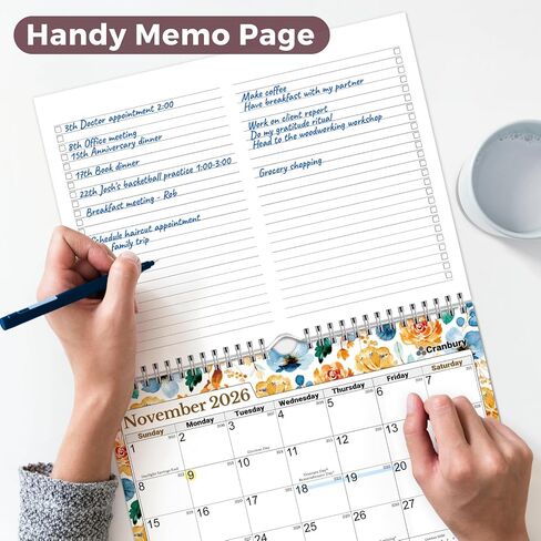 Cranbury Wall Calendar 2025-2026 8.5x11", Use Now to Dec 2026, Beautiful Floral Designs, Thick Paper, Large Daily Squares, Sturdy Spiral Binding, Use on Wall Lay or Flat as Monthly Desk Calendar in Kuwait