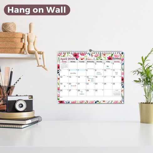 Cranbury Wall Calendar 2025-2026 8.5x11", Use Now to Dec 2026, Beautiful Floral Designs, Thick Paper, Large Daily Squares, Sturdy Spiral Binding, Use on Wall Lay or Flat as Monthly Desk Calendar in Kuwait