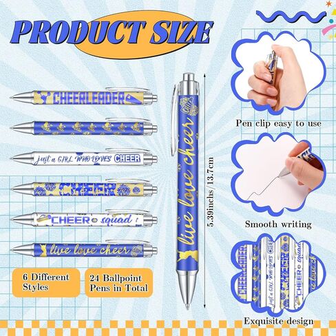 24 PCS Cheerleader Gift Bulk Cheer Point Pens Agefer Ink Black Ink Retractable Artably For Girls Team Sport Party Gifts Senior Night (Red White) in Saudi Arabia