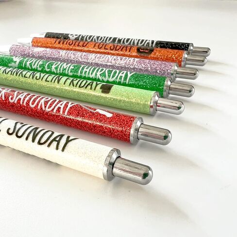 Jxueych 7Pcs Halloween Weekday Pens Glitter Pen with Funny Sayings Vibrant Passive Fancy Ballpoint Pens Cute Gifts for Colleagues Office Supplies (Halloween Pen Set) in Saudi Arabia