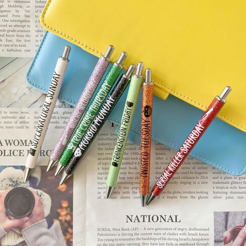 Jxueych 7Pcs Halloween Weekday Pens Glitter Pen with Funny Sayings Vibrant Passive Fancy Ballpoint Pens Cute Gifts for Colleagues Office Supplies (Halloween Pen Set) in Saudi Arabia