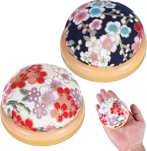 وسائد 2 قطعة للخياطة دبوس ، قاعدة خشبية الإبرة pincushions يابانية على الطراز الأزهار حاملي الإبرة اللطيف مستدير على شكل مستدير للحرف اليومية الخياطة اليدوية أو اللحف الأبيض والبحرية in Saudi Arabia