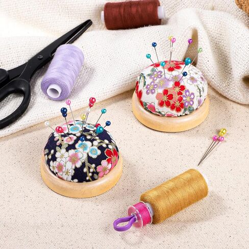 وسائد 2 قطعة للخياطة دبوس ، قاعدة خشبية الإبرة pincushions يابانية على الطراز الأزهار حاملي الإبرة اللطيف مستدير على شكل مستدير للحرف اليومية الخياطة اليدوية أو اللحف الأبيض والبحرية in Saudi Arabia