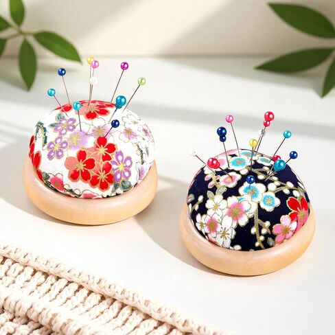وسائد 2 قطعة للخياطة دبوس ، قاعدة خشبية الإبرة pincushions يابانية على الطراز الأزهار حاملي الإبرة اللطيف مستدير على شكل مستدير للحرف اليومية الخياطة اليدوية أو اللحف الأبيض والبحرية in Saudi Arabia