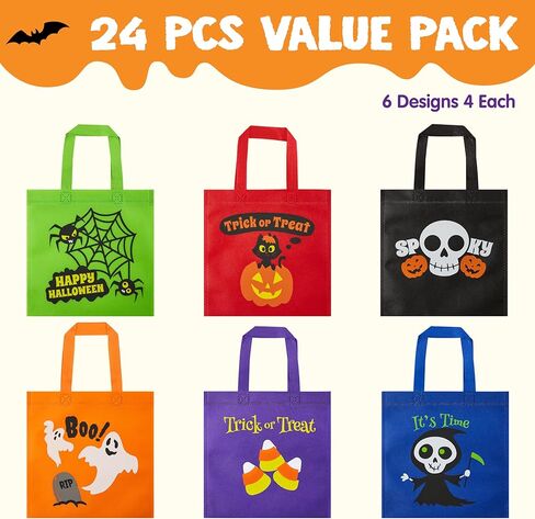 Joyin 24pcs هالوين الأكياس غير المنسوجة ، 9 بوصات جيدة حقائب مع مقابض ، حقيبة حلوى الهالوين للأطفال خدعة أو علاج ، 6 هدايا لطيفة. in Kuwait