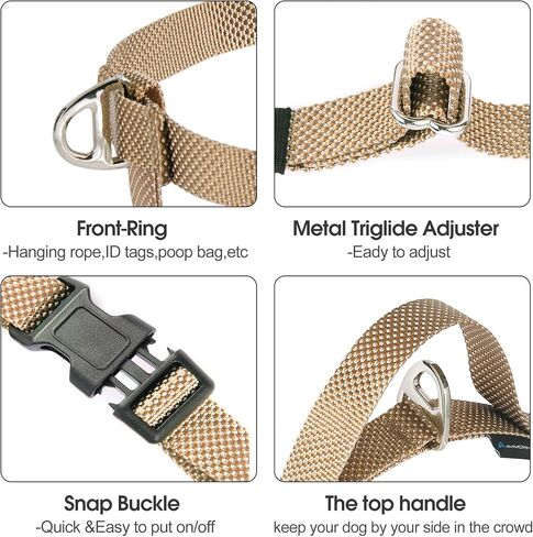 Annchwool Adjustable Dog Harness-Lightweight No Pull Dog Harness with Handle for Small & Medium and Large Dogs-Front Clip Easy for Walking Vest Harness(Brown,M) in Kuwait