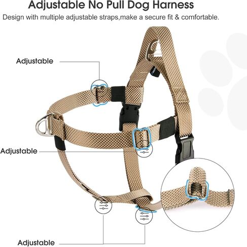 Annchwool Adjustable Dog Harness-Lightweight No Pull Dog Harness with Handle for Small & Medium and Large Dogs-Front Clip Easy for Walking Vest Harness(Brown,M) in Kuwait