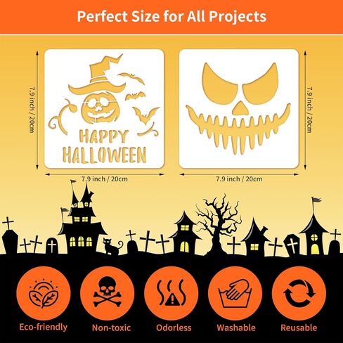 7.9 بوصة من الإستنسل الهالوين للطلاء ، 12 جهاز كمبيوتر الشخصي القابل لإعادة الاستخدام هالوين موضوع الرسم الرسم in Kuwait