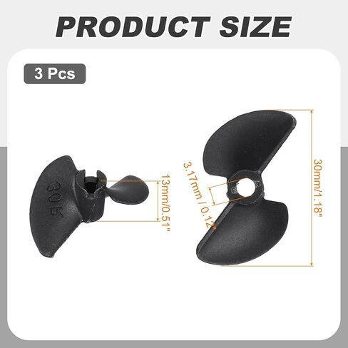 Meccanixity 3pcs Rc Boat Propeller ، 2 شفرات مراوح 3.17 مم حفرة DIA 30MM OD 1.4MM PITTE CCW مروحة الدوران في اتجاه عقارب الساعة لقارب RC ، طراز DIY Ship ، Black in Saudi Arabia