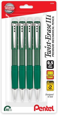 Pentel Twist-Erase III Mechanical Pencil, (0.5mm), Fine Line, Green Barrel, Pack of 4 (QE515BP4D) in Saudi Arabia