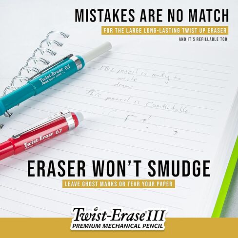 Pentel Twist-Erase III Mechanical Pencil, (0.5mm), Fine Line, Green Barrel, Pack of 4 (QE515BP4D) in Saudi Arabia