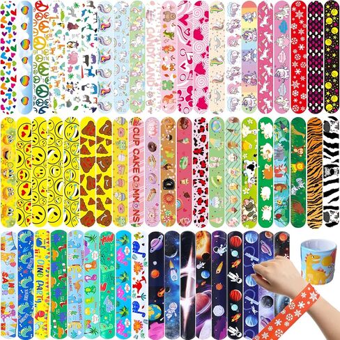 144PCS Slap Bracelets for Kids, Christmas Gifts Colorful Bulk Wristbands with Animals, Galaxy, Dinosaurs, Donut, Party Favors, Classroom Prizes Birthday Exchanging Gifts, Goodies Bag Stuffers Fillers in Saudi Arabia