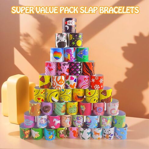 144PCS Slap Bracelets for Kids, Christmas Gifts Colorful Bulk Wristbands with Animals, Galaxy, Dinosaurs, Donut, Party Favors, Classroom Prizes Birthday Exchanging Gifts, Goodies Bag Stuffers Fillers in Saudi Arabia