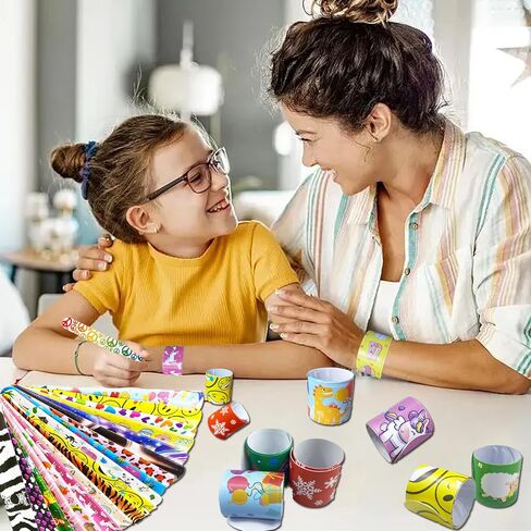 144PCS Slap Bracelets for Kids, Christmas Gifts Colorful Bulk Wristbands with Animals, Galaxy, Dinosaurs, Donut, Party Favors, Classroom Prizes Birthday Exchanging Gifts, Goodies Bag Stuffers Fillers in Saudi Arabia