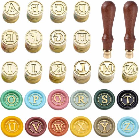Mini Letter A -Z Wax Seal Seal Kit - 26 PCS ختم شمع الختم الأولي ، ختم أحادي النحاس 0.47 بوصة/12 مم للأظرف أو الدعوات أو هدايا عيد الحب in Kuwait