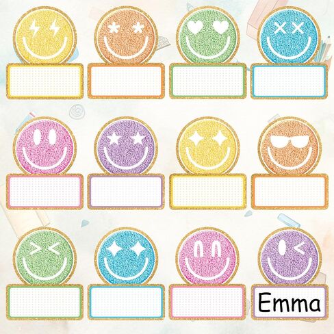 120Pcs Back to School Name Tag Stickers Smile Face Sticker Pastel Embroidered Style Happy Face Label Decals for Students Classroom Bulletin Board Desk Wall Message Board in Saudi Arabia