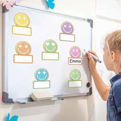 120Pcs Back to School Name Tag Stickers Smile Face Sticker Pastel Embroidered Style Happy Face Label Decals for Students Classroom Bulletin Board Desk Wall Message Board in Saudi Arabia