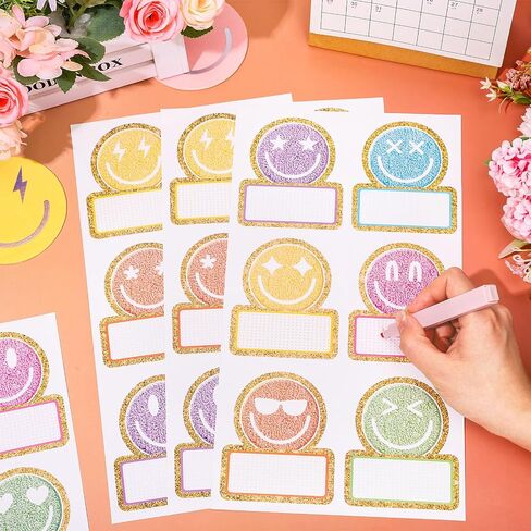 120Pcs Back to School Name Tag Stickers Smile Face Sticker Pastel Embroidered Style Happy Face Label Decals for Students Classroom Bulletin Board Desk Wall Message Board in Saudi Arabia