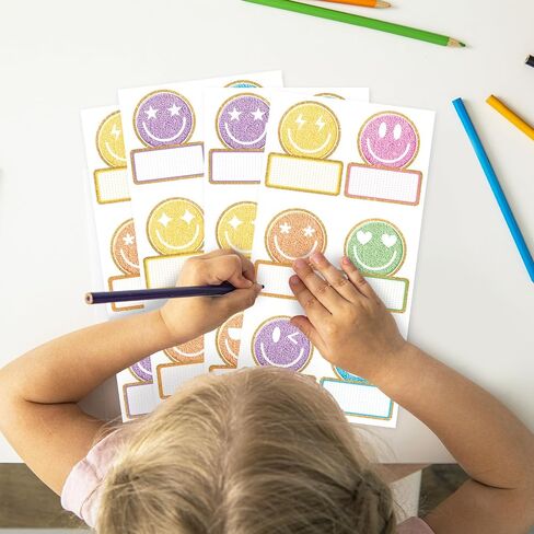 120Pcs Back to School Name Tag Stickers Smile Face Sticker Pastel Embroidered Style Happy Face Label Decals for Students Classroom Bulletin Board Desk Wall Message Board in Saudi Arabia