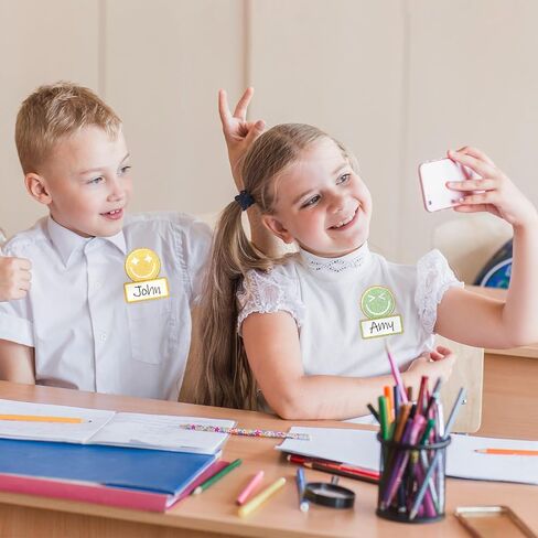 120Pcs Back to School Name Tag Stickers Smile Face Sticker Pastel Embroidered Style Happy Face Label Decals for Students Classroom Bulletin Board Desk Wall Message Board in Saudi Arabia