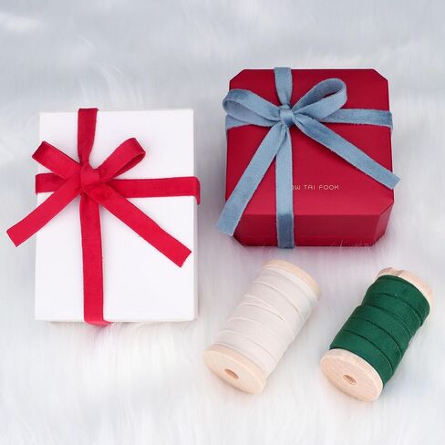 Velvet Ribbon Set - 3/8" x 20Yd, 4 Rolls Double Faced on Wooden Spool for Gift Wrapping, Christmas Decoration, Wreaths, Bows Making (Dusty Green-Brown-Khaki-Nude) Febwind in Kuwait