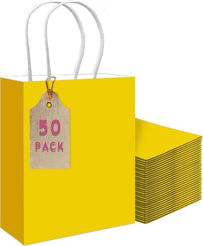 أكياس هدايا من Qiqee 50-Packs مع مقابض كبيرة 8.3 "× 3" × 6 "أكياس ورق صغيرة الحجم تستخدم استخدامات متعددة (صغيرة الحجم) in Saudi Arabia