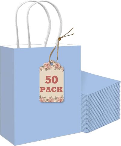 qiqee 50-Packs Brown Paper Gift Bags with Handles Bulk 8.3"x3"x 6" Small Size Paper Bags Multiple Uses(Small Size) in Saudi Arabia