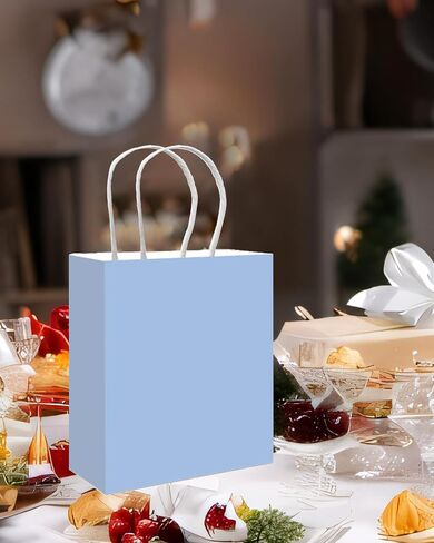 qiqee 50-Packs Brown Paper Gift Bags with Handles Bulk 8.3"x3"x 6" Small Size Paper Bags Multiple Uses(Small Size) in Saudi Arabia