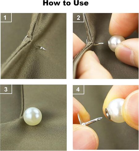 أزرار Zenglu no-sew pearl ، 30 مجموعة من دبابيس بروش قابلة لإعادة الاستخدام 2/5 بوصة للقمصان والبلوزات والفساتين والسترات الصوفية والشالات للنساء (10 مم/أبيض) in Kuwait