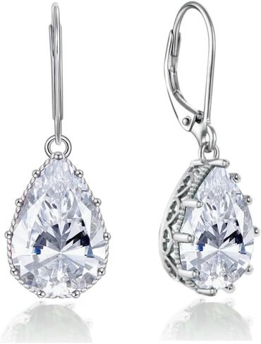 YONVUN Crystal Zircon Drop Dangle Leverback Earrings Plated 18k Gold Teardrop Oval Pear Gemstone Birthstone Jewelry Set Gift for Wife Mom Daughter Girlfriend Her in Kuwait