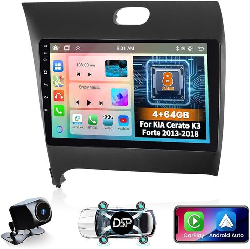 Hkity Android Car Stereo لـ 2013-2018 KIA Cerato K3 Forte Radio 2+64GB 9 بوصة تعمل باللمس راديو السيارة اللاسلكي Carplay Android Auto Support GPS Navigation WiFi Bluetooth FM EQ كاميرا احتياطية in Saudi Arabia