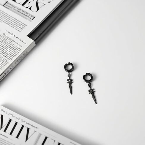 Unisex Punk Hip Hop Stainless Steel Silver Black Gold Tone Lock Thunder Lightning Bolt Dangle Huggie Hoop Earrings Gift for Women Men Boy Teens in Saudi Arabia