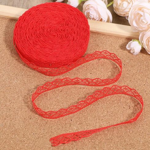 30 Yards Red Lace Ribbon Roll 0.6 Inch Wide Sewing Lace Ribbon Flower Fabric Sewing Crafts Trim for Wedding Decoration, Bouquet, and Gift Packaging in Saudi Arabia
