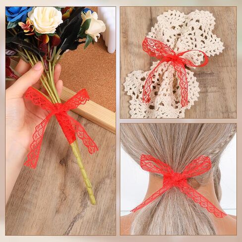 30 Yards Red Lace Ribbon Roll 0.6 Inch Wide Sewing Lace Ribbon Flower Fabric Sewing Crafts Trim for Wedding Decoration, Bouquet, and Gift Packaging in Saudi Arabia