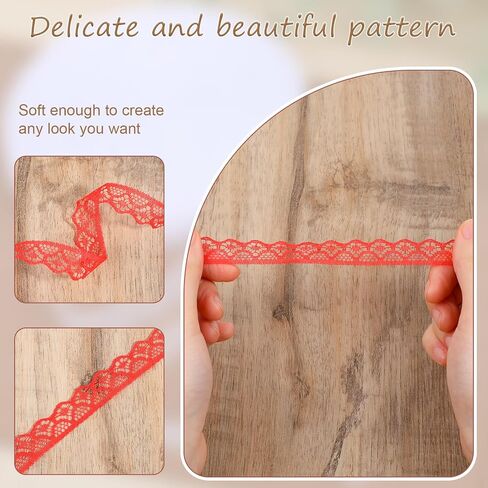 30 Yards Red Lace Ribbon Roll 0.6 Inch Wide Sewing Lace Ribbon Flower Fabric Sewing Crafts Trim for Wedding Decoration, Bouquet, and Gift Packaging in Saudi Arabia