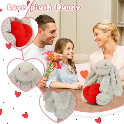 أرنب محشوة حيوان ، محبة ألعاب أبطال أرنب ناعمة مع قلب يوم عيد الحب ، هدية عيد ميلاد الذكرى الرومانسية الحلوة لفتيات الفتيان صديقها (رمادي) in Kuwait