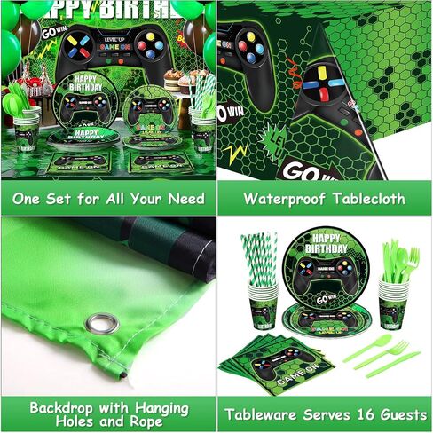 Tatuo 152 Pieces Video Game Birthday Party Supplies Gamer Party Table Cover Happy Birthday Backdrop Banner Tableware Balloons Sets for Boys Men Theme Party Decoration in Saudi Arabia