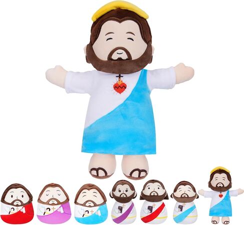 Jesus Plush Pillow Stuffed Animal - Jesus Doll with Cross Prayer Staff Perfect Christian Easter Gifts for Kids Adults Purple 10 Inch in Kuwait