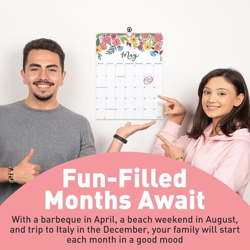 S&O Vertical Floral Wall Calendar from July 2025-Dec 2026 - Tear-Off Monthly Calendar - 18 Month Academic Wall Planner - Hanging Organizer to Track Anniversaries & Appointments - 13.5"x10.5"in in Saudi Arabia