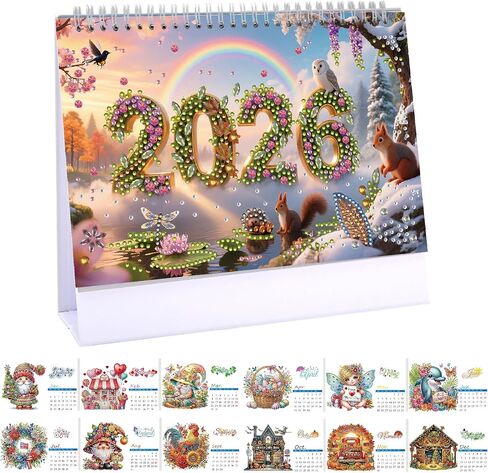 2026 DIY Diamond Art Desk Calendar التصميم الإبداعي تقويم الورق الكثيف مع قائمة الحلي اللوحة الفنية الماسية in Saudi Arabia