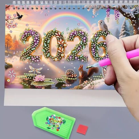 2026 DIY Diamond Art Desk Calendar التصميم الإبداعي تقويم الورق الكثيف مع قائمة الحلي اللوحة الفنية الماسية in Saudi Arabia