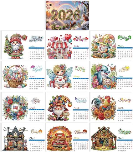 2026 DIY Diamond Art Desk Calendar التصميم الإبداعي تقويم الورق الكثيف مع قائمة الحلي اللوحة الفنية الماسية in Saudi Arabia