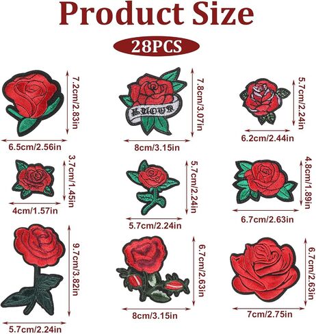 28 Pcs Rose Iron on Patches Flower Embroidery Patches Beautiful Embroidered Applique Sewing Patch for Hats Clothing T-Shirt Backpacks Jeans Jackets Decorations in Saudi Arabia